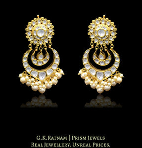 18k Gold and Diamond Polki Chand Bali Earring pair with multiple V-shaped chands - G. K. Ratnam