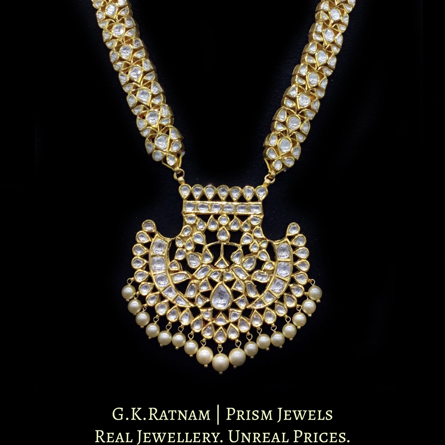 18k Gold and Diamond Polki Pankhi (fan) Necklace in Ranihaar / Patrihaar style