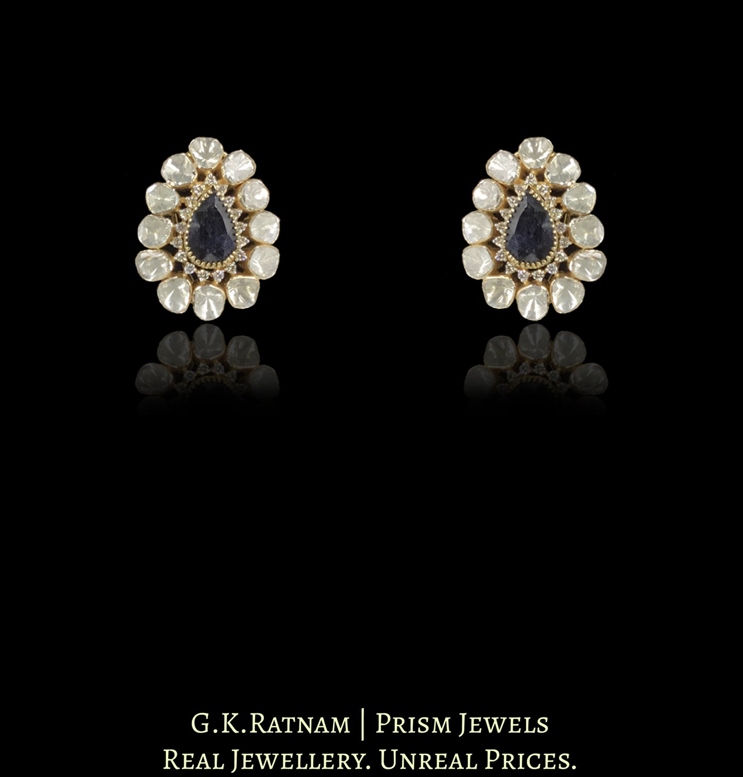 18k Gold and Diamond Polki Open Setting Pendant Set With changeable collets for Rubies, Blue Sapphires and Green Beryls