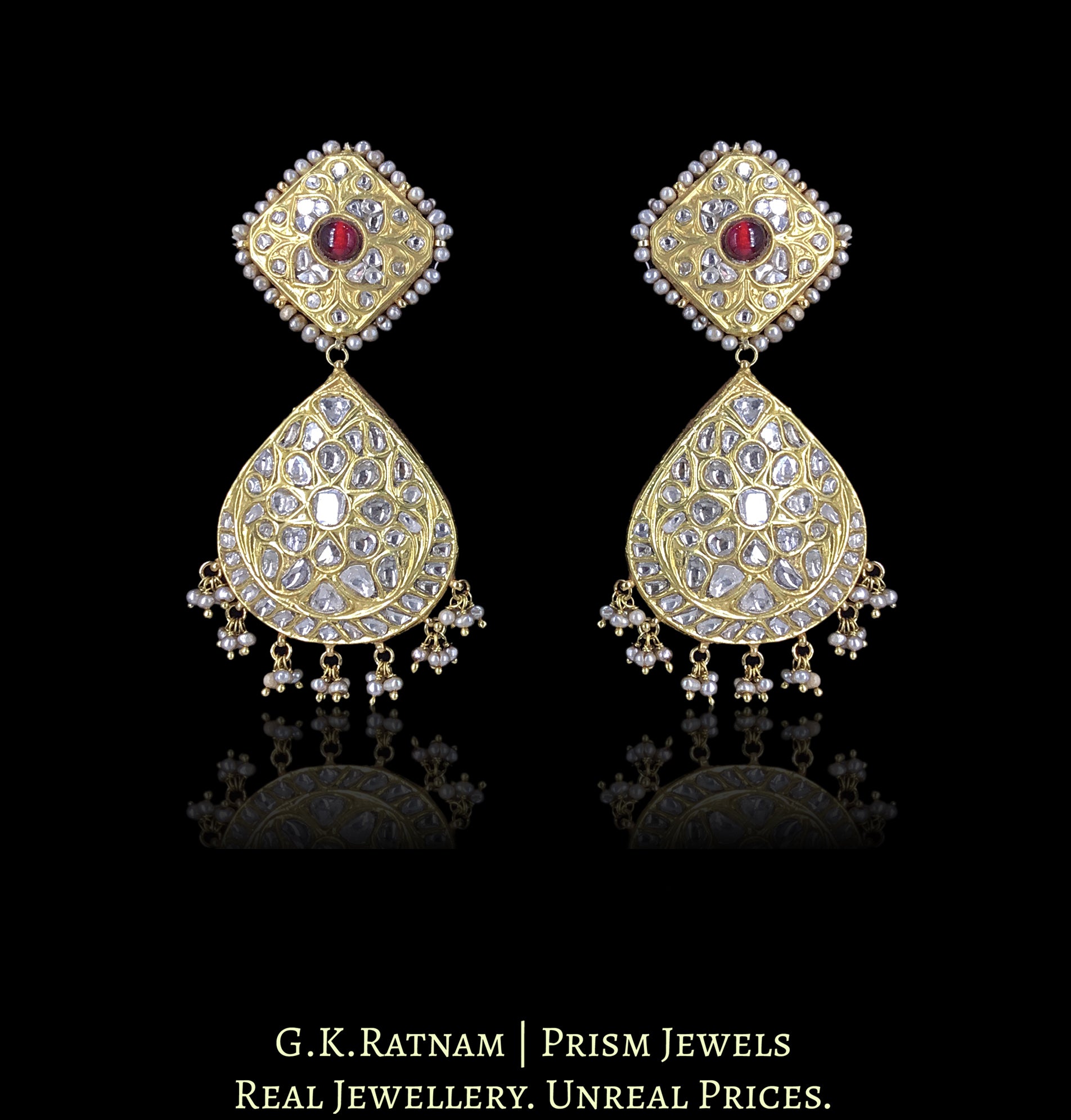 23k Gold and Diamond Polki Necklace Set with Concentric Chand Motifs