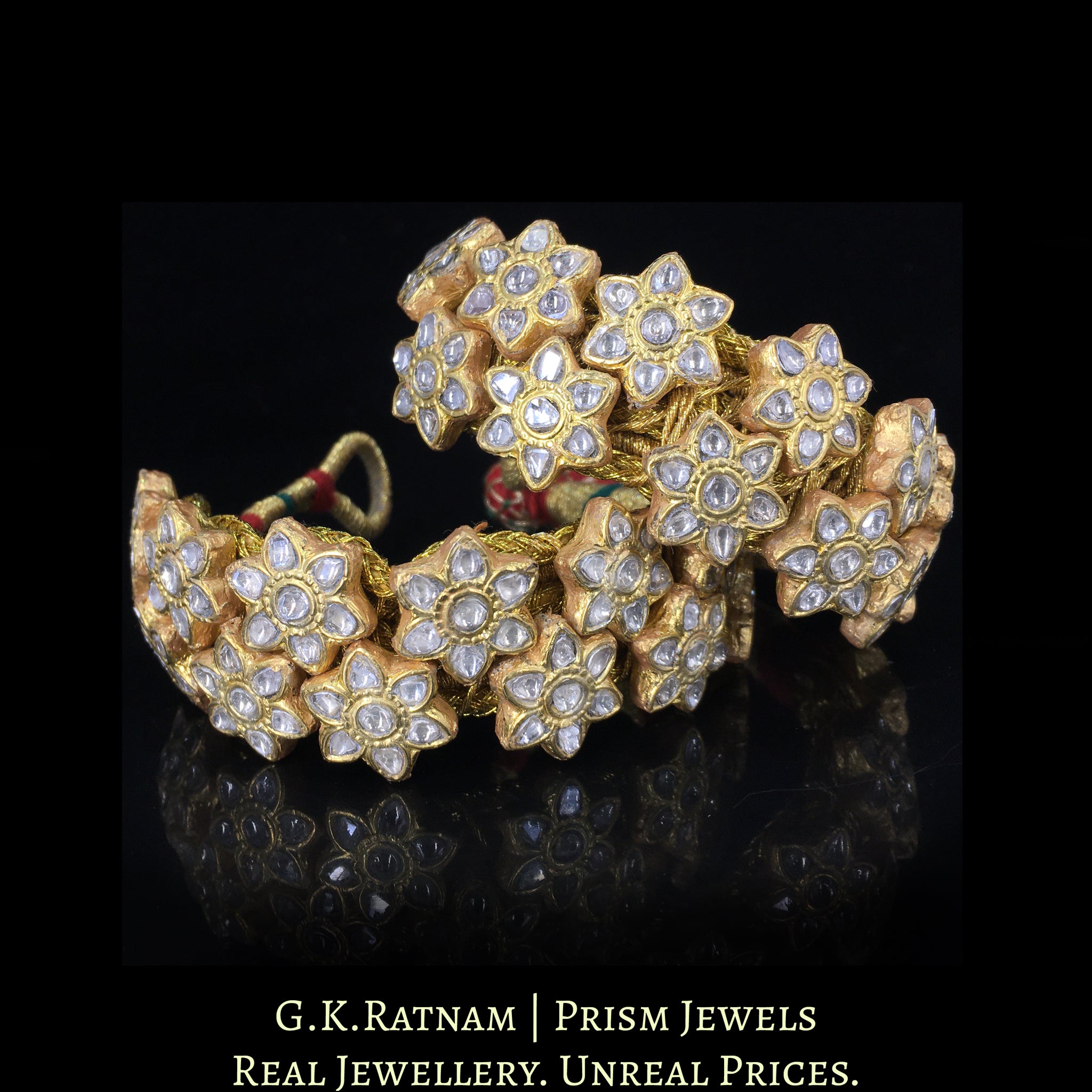 23k Gold and Diamond Polki Bracelet Pair (Paunchi / Ponchi) with Stars