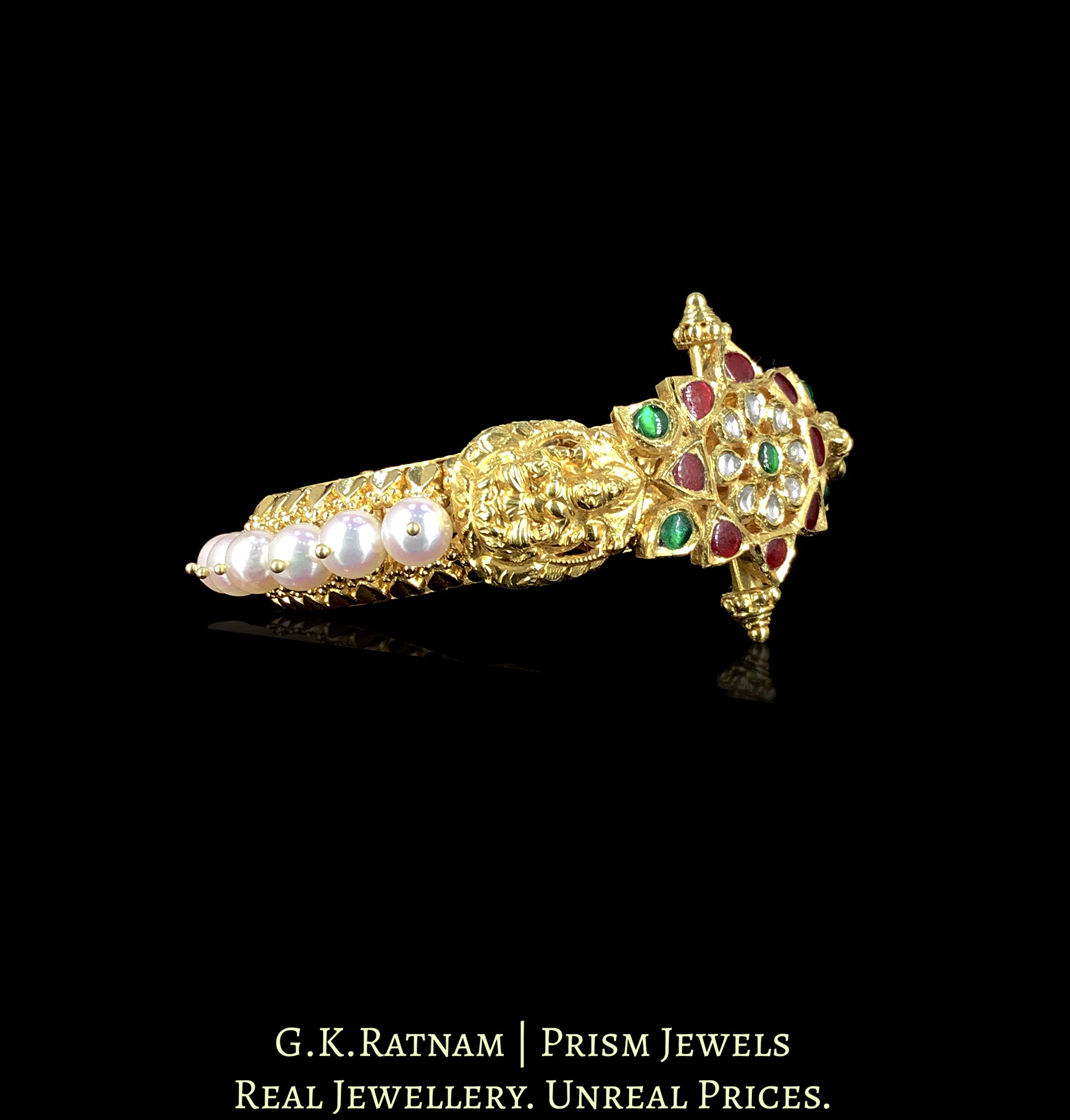 22k Gold and Diamond Polki south-style Bangle with Pearls