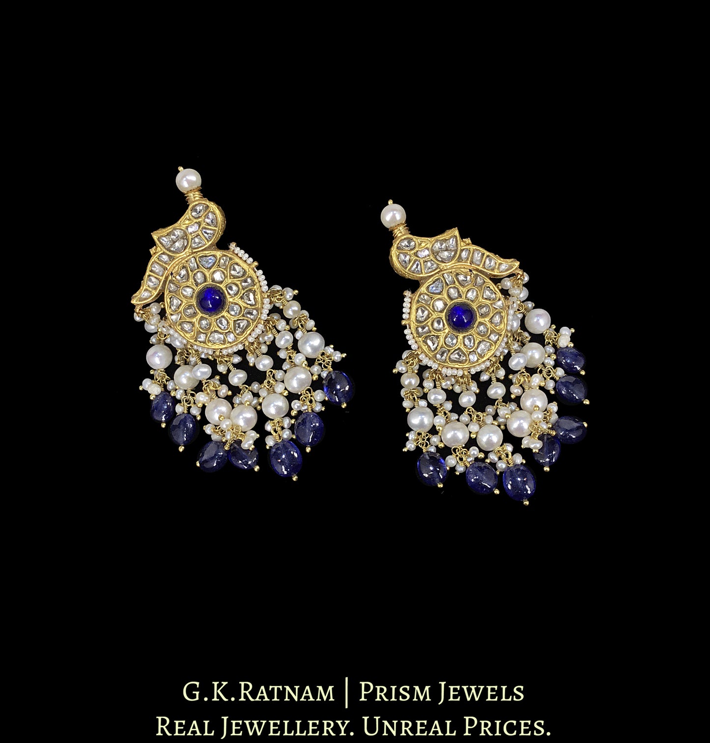 23k Gold and Diamond Polki Earring Pair with Bird Motifs