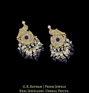 23k Gold and Diamond Polki Earring Pair with Bird Motifs