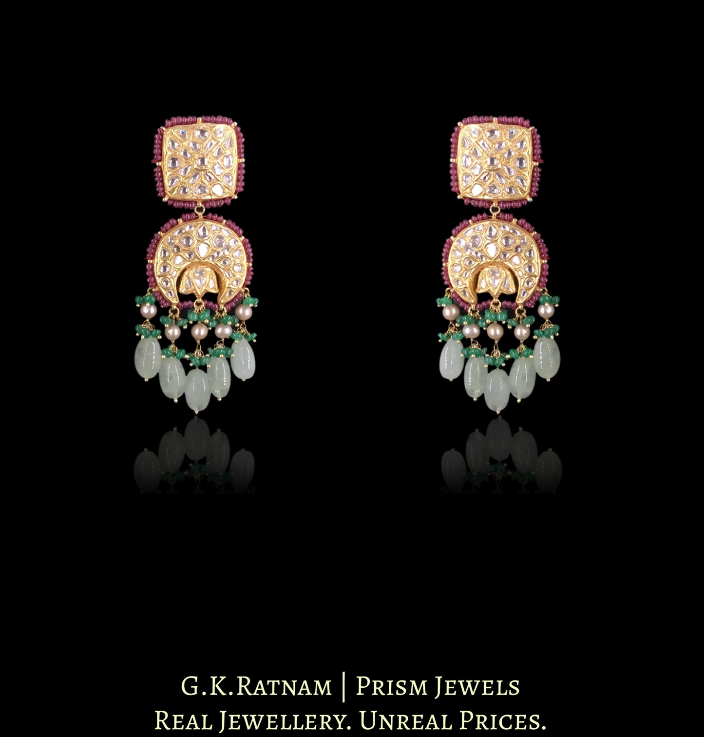 23k Gold and Diamond Polki Choker Necklace Set with Russian Emeralds