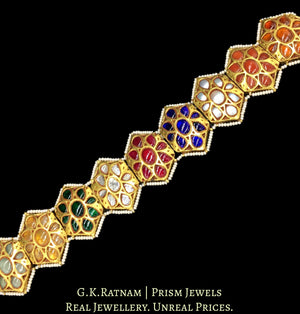 23k Gold and Diamond Polki Hexagonal Bracelet with Navratna Stones - G. K. Ratnam
