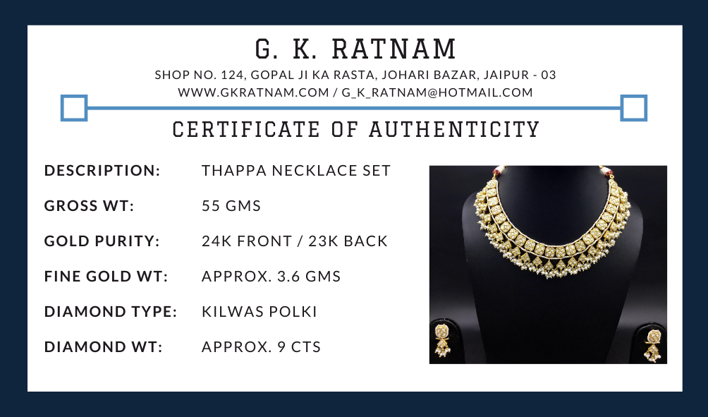 23k Gold and Diamond Polki Necklace Set with Natural Hyderabadi pearl clusters - G. K. Ratnam