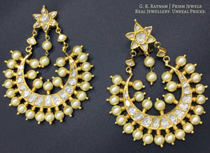 18k Gold and Diamond Polki Chand Bali Earrings with Pearls - G. K. Ratnam