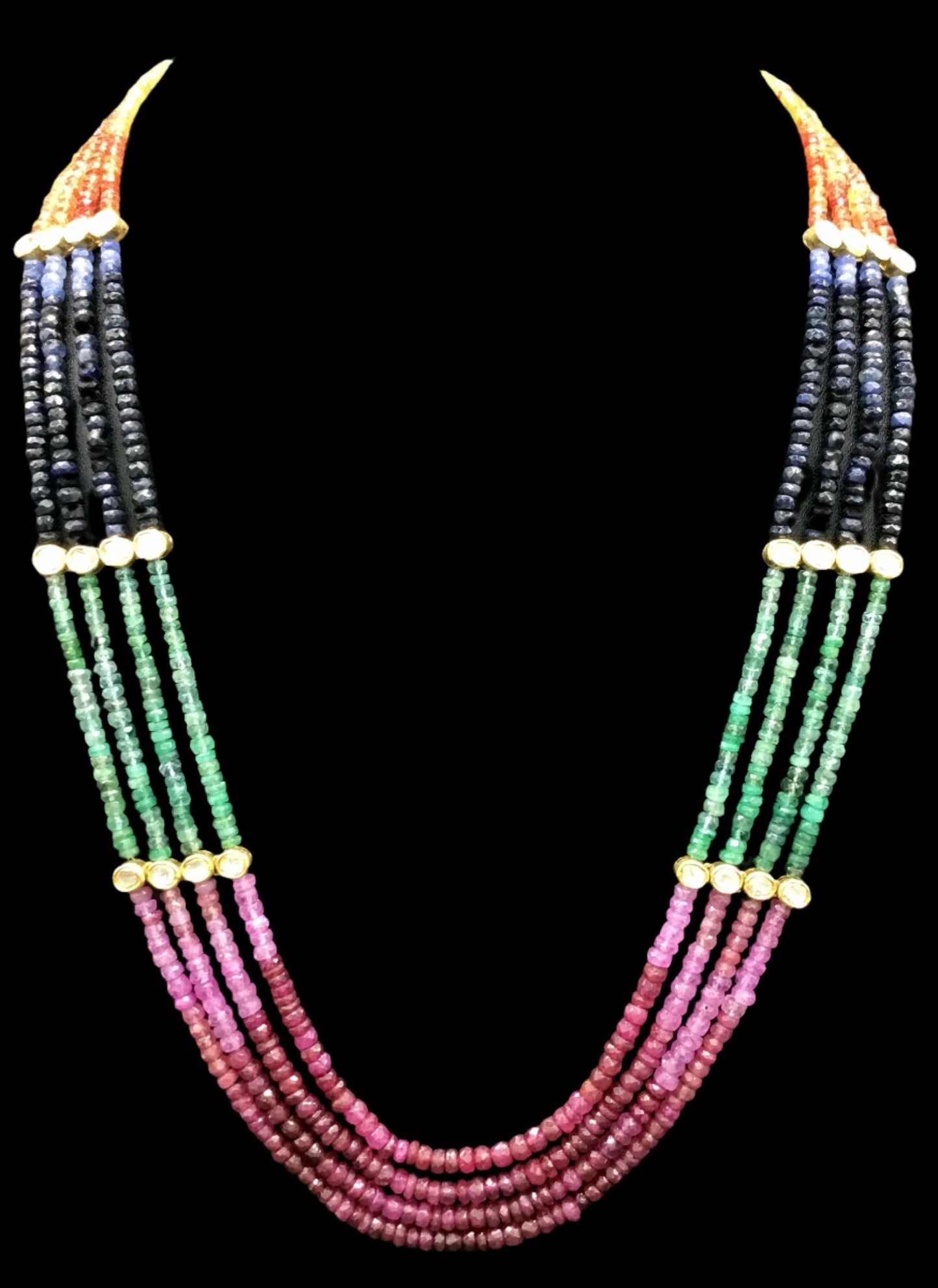 Traditional Broach with Uncut Ovals interspersed in Rainbow Necklace - G. K. Ratnam
