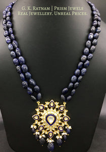 Traditional Gold and Diamond Polki star-shaped Blue Pendant Set with Natural Blue Sapphires - G. K. Ratnam