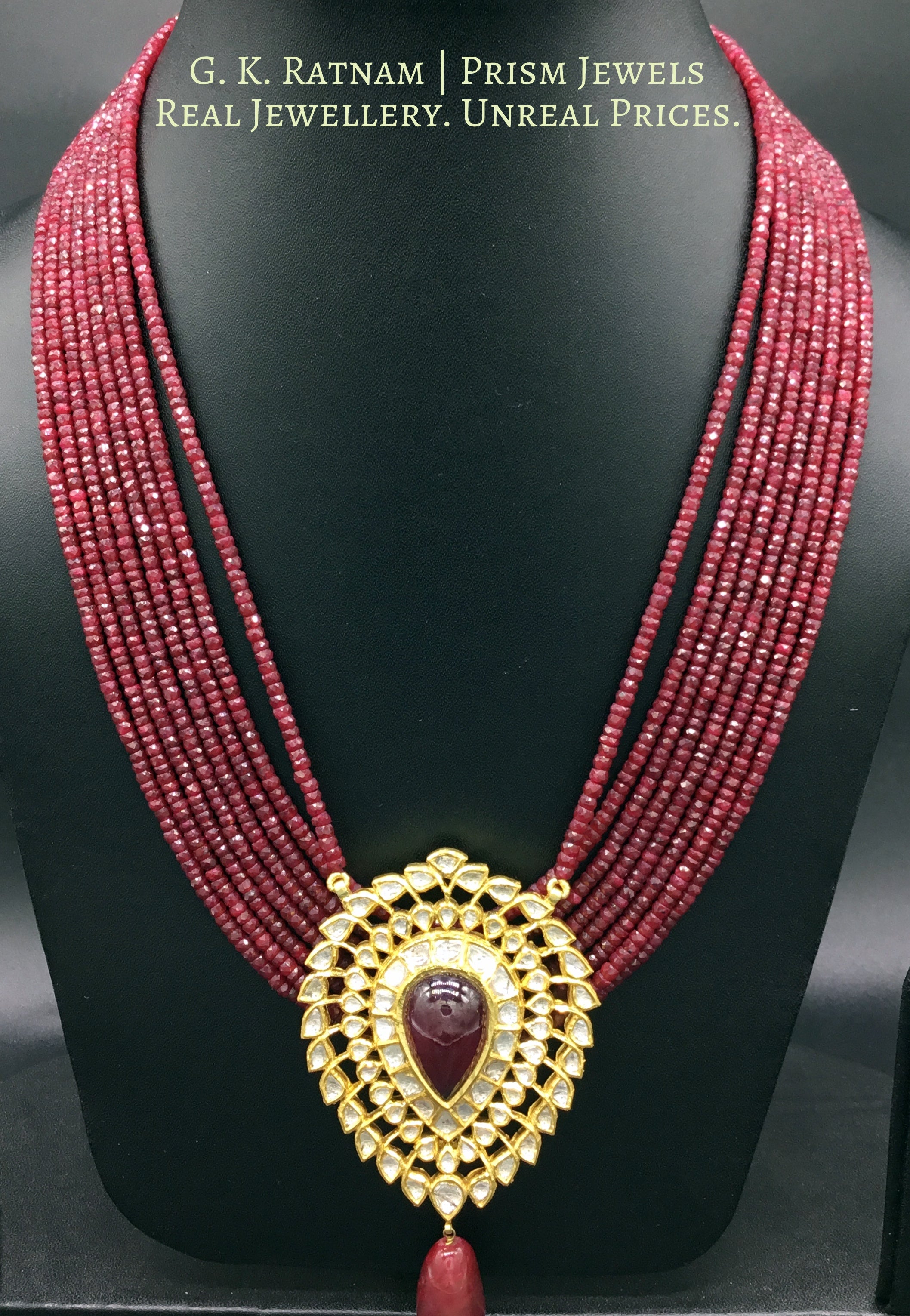 18k Gold and Diamond Polki ruby-center Pendant Set in pear (tilak) shape - G. K. Ratnam