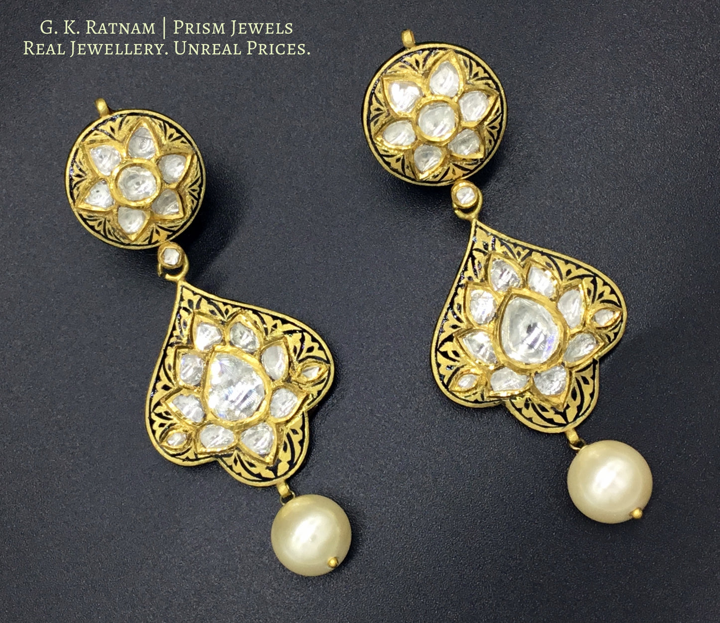 22k Gold and Diamond Polki Prataj Long Earring Pair - G. K. Ratnam