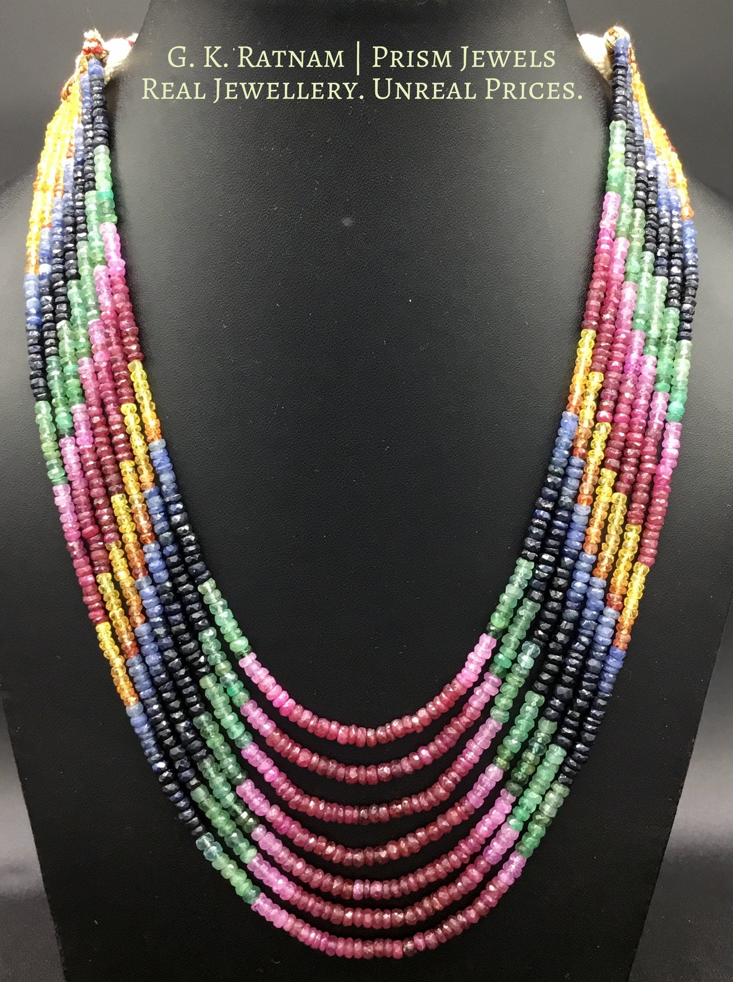Seven-row Rainbow Necklace with Natural rubies, emeralds, blue and yellow sapphires - G. K. Ratnam