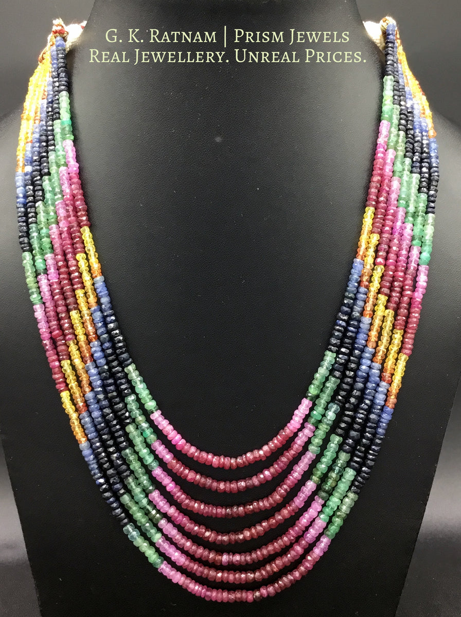 Seven-row Rainbow Necklace with Natural rubies, emeralds, blue and