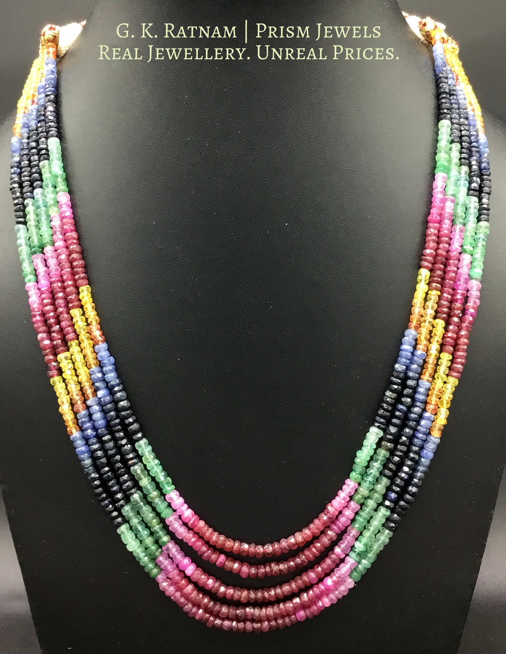 Five-row Rainbow Necklace with Natural rubies, emeralds, blue and yellow sapphires - G. K. Ratnam