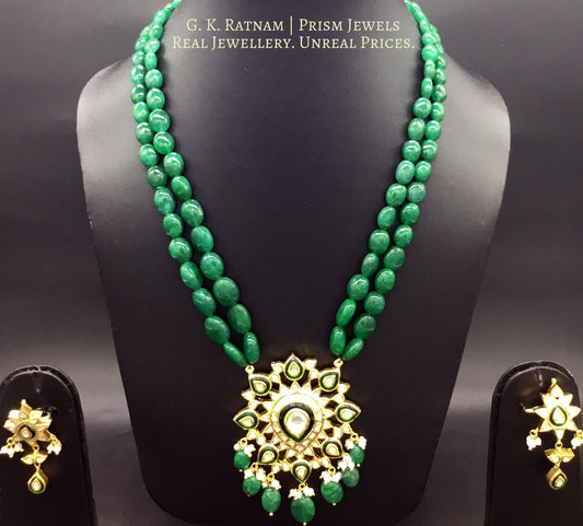 Traditional Gold and Diamond Polki star-shaped green Pendant Set with emerald-grade green beryls - G. K. Ratnam