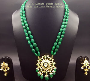Traditional Gold and Diamond Polki star-shaped green Pendant Set with emerald-grade green beryls - G. K. Ratnam