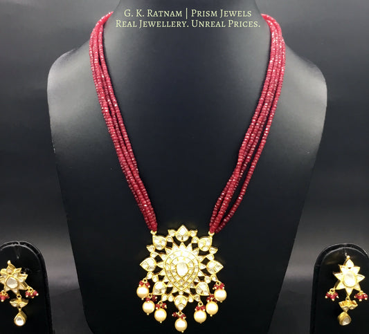 Traditional Gold and Diamond Polki star-shaped Pendant Set with Natural Ruby Beads - G. K. Ratnam