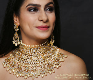 18k Gold and Diamond Polki three-layer Bridal Choker Necklace Set - gold diamond polki kundan meena jadau jewellery