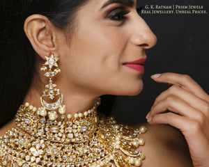 18k Gold and Diamond Polki three-layer Bridal Choker Necklace Set - gold diamond polki kundan meena jadau jewellery