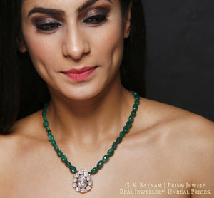 18k Gold and Diamond Polki pear-shaped Open Setting Pendant with emerald-grade beryls - G. K. Ratnam