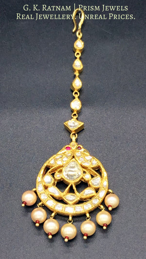 18k Gold and Diamond Polki Maang Tika with Peacock (mor) inspired motifs - G. K. Ratnam