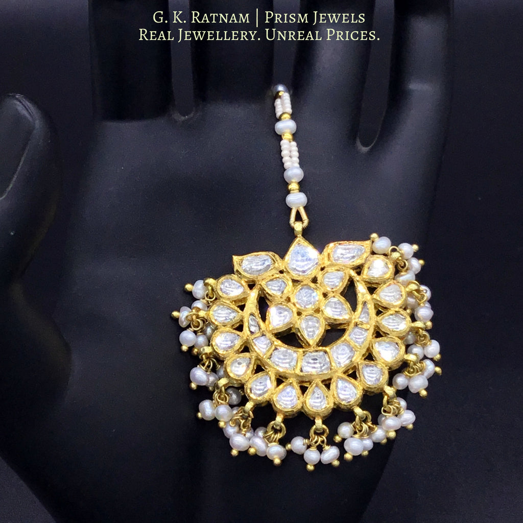 18k Gold and Diamond Polki Maang Tika with Natural Freshwater Pearls - G. K. Ratnam