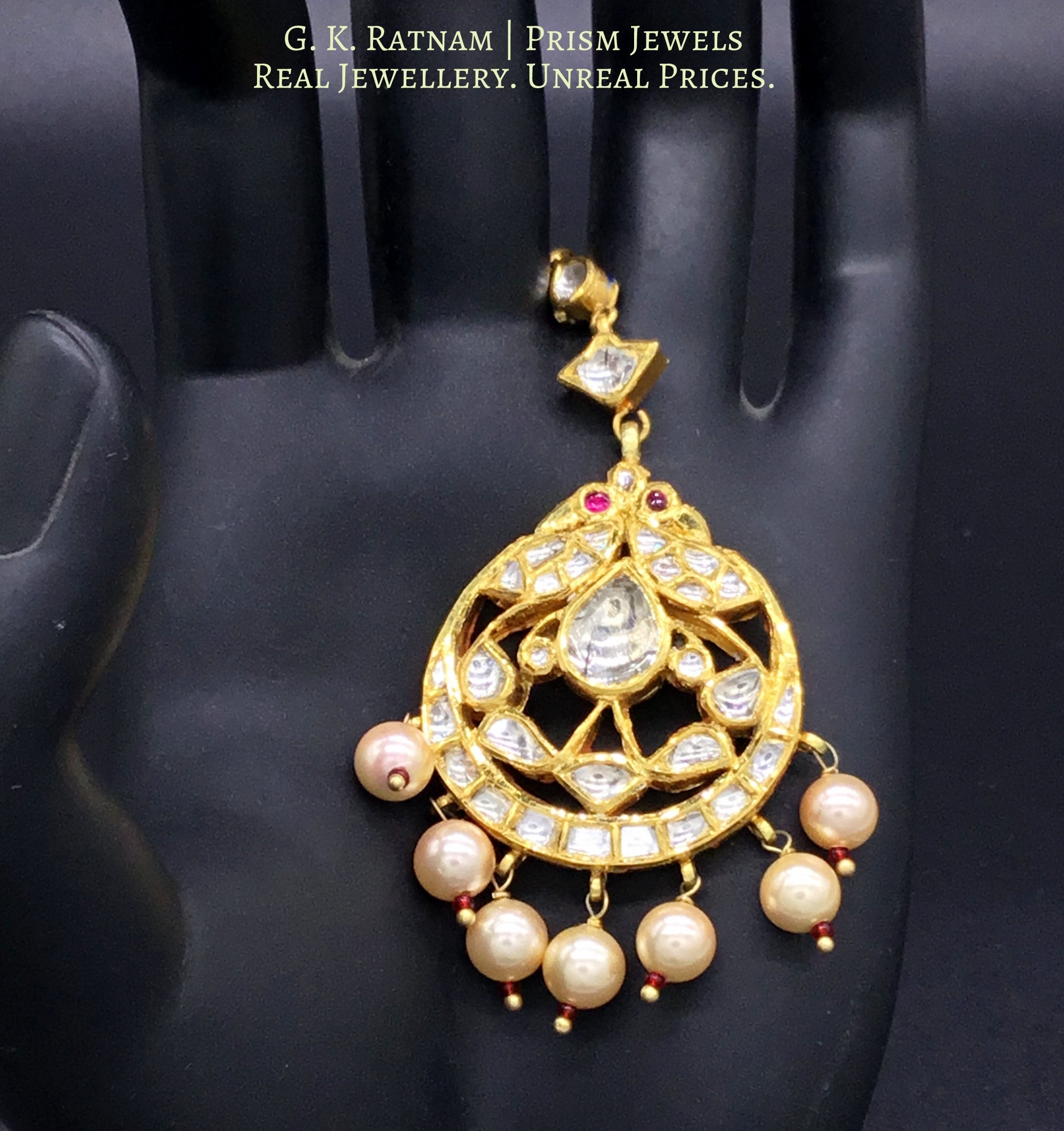 18k Gold and Diamond Polki Maang Tika with Peacock (mor) inspired motifs - G. K. Ratnam