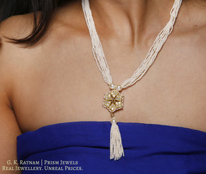 23k Gold and Diamond Polki conjoint Pendant Set with chid pearls - gold diamond polki kundan meena jadau jewellery