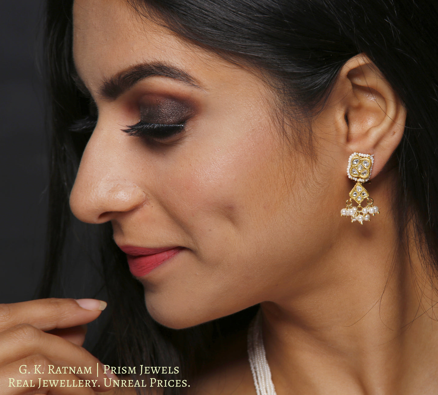 23k Gold and Diamond Polki conjoint Pendant Set with chid pearls - gold diamond polki kundan meena jadau jewellery