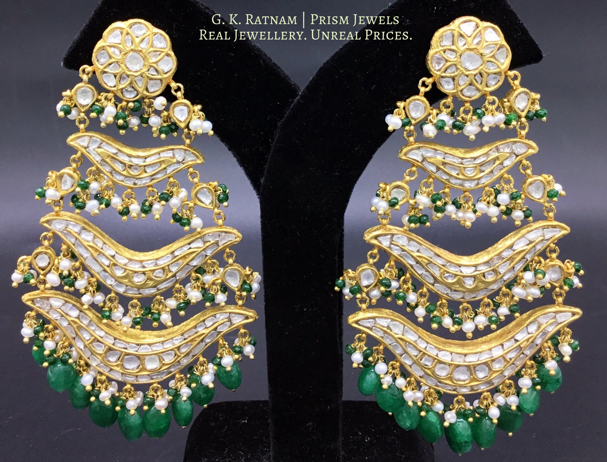 23k Gold and Diamond Polki pasa-style Chandelier Earring Pair - G. K. Ratnam