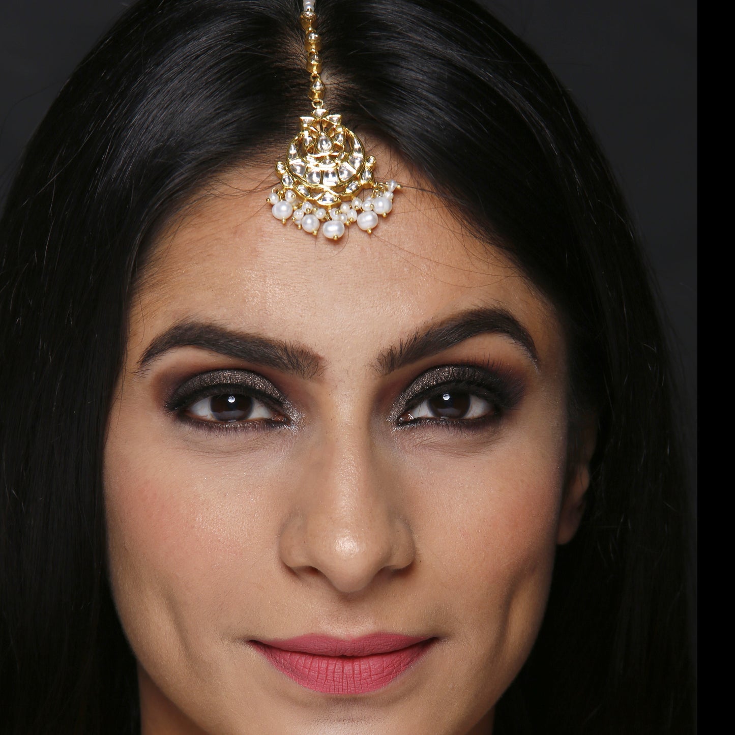18k Gold and Diamond Polki Maang Tika with Natural Freshwater Pearls - gold diamond polki kundan meena jadau jewellery