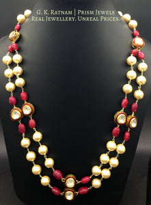 18k Gold and Diamond Polki Pendant Necklace with Red Enamelled Tikdas - G. K. Ratnam