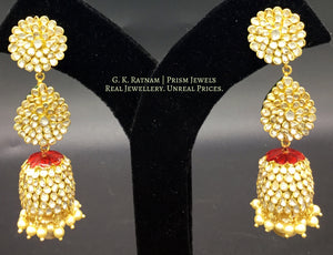 23k Gold and Diamond Polki three-tier Long Earring Pair with uncut pacchis - G. K. Ratnam