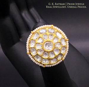 18k Gold and Diamond Polki Round Ring with Chid Pearl Outlining - G. K. Ratnam