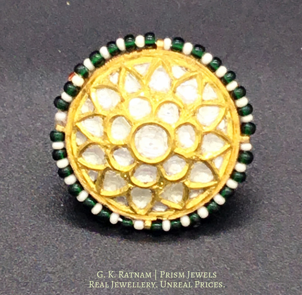22k Gold and Diamond Polki Borla with Pearls and Green Beads - G. K. Ratnam