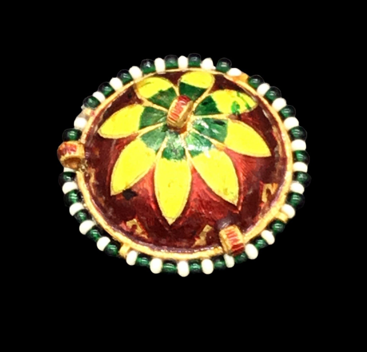22k Gold and Diamond Polki Borla with Pearls and Green Beads - G. K. Ratnam