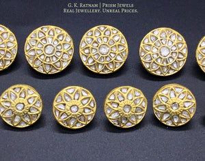 23k Gold and Diamond Polki all-white Sherwani Buttons for Men - G. K. Ratnam