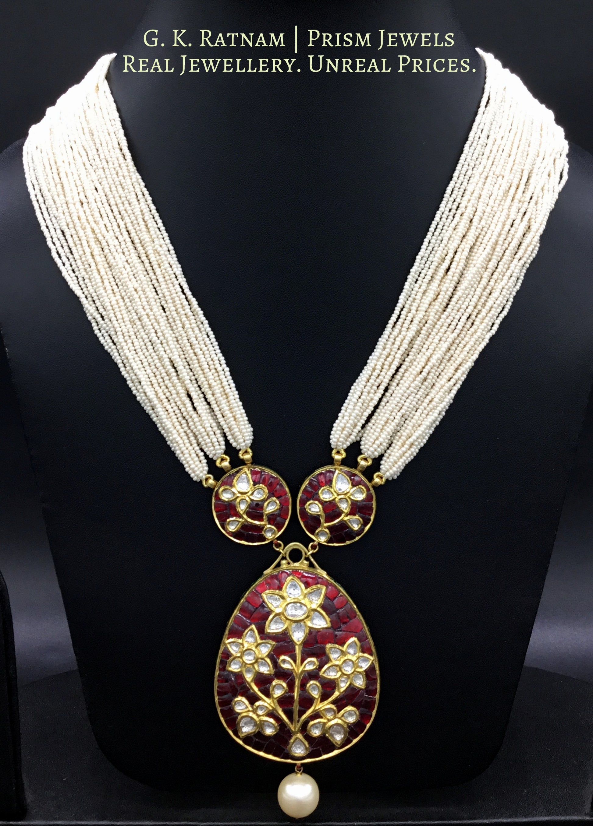 18k Gold and Diamond Polki Reversible Pendant with Chid Pearl Bunches - G. K. Ratnam