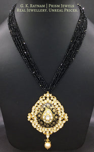 18k Gold and Diamond Polki Pendant Set with elegant black enamelling - G. K. Ratnam
