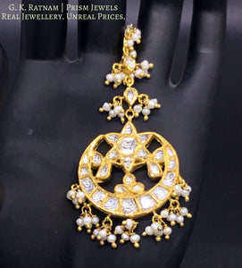 18k Gold and Diamond Polki Maang Tika with Natural freshwater Pearls - G. K. Ratnam