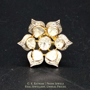 14k Gold and Diamond Polki Open Setting Floral Ring with three-dimensional petals - G. K. Ratnam