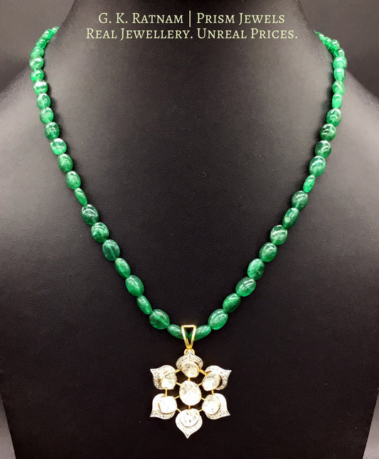 14k Gold and Diamond Polki Open Setting floral Pendant with emerald-grade green beryls - G. K. Ratnam