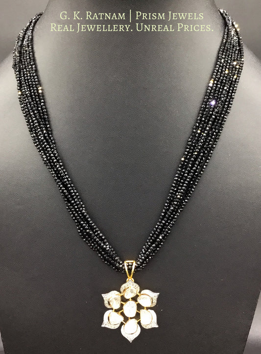 14k Gold and Diamond Polki Open Setting floral Pendant with black spinels - G. K. Ratnam