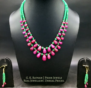 Two-row Necklace with ruby drops and emerald-grade green beryls - G. K. Ratnam