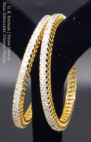 18k Gold and Diamond Bangle Pair with 11 cent diamonds - gold diamond polki kundan meena jadau jewellery