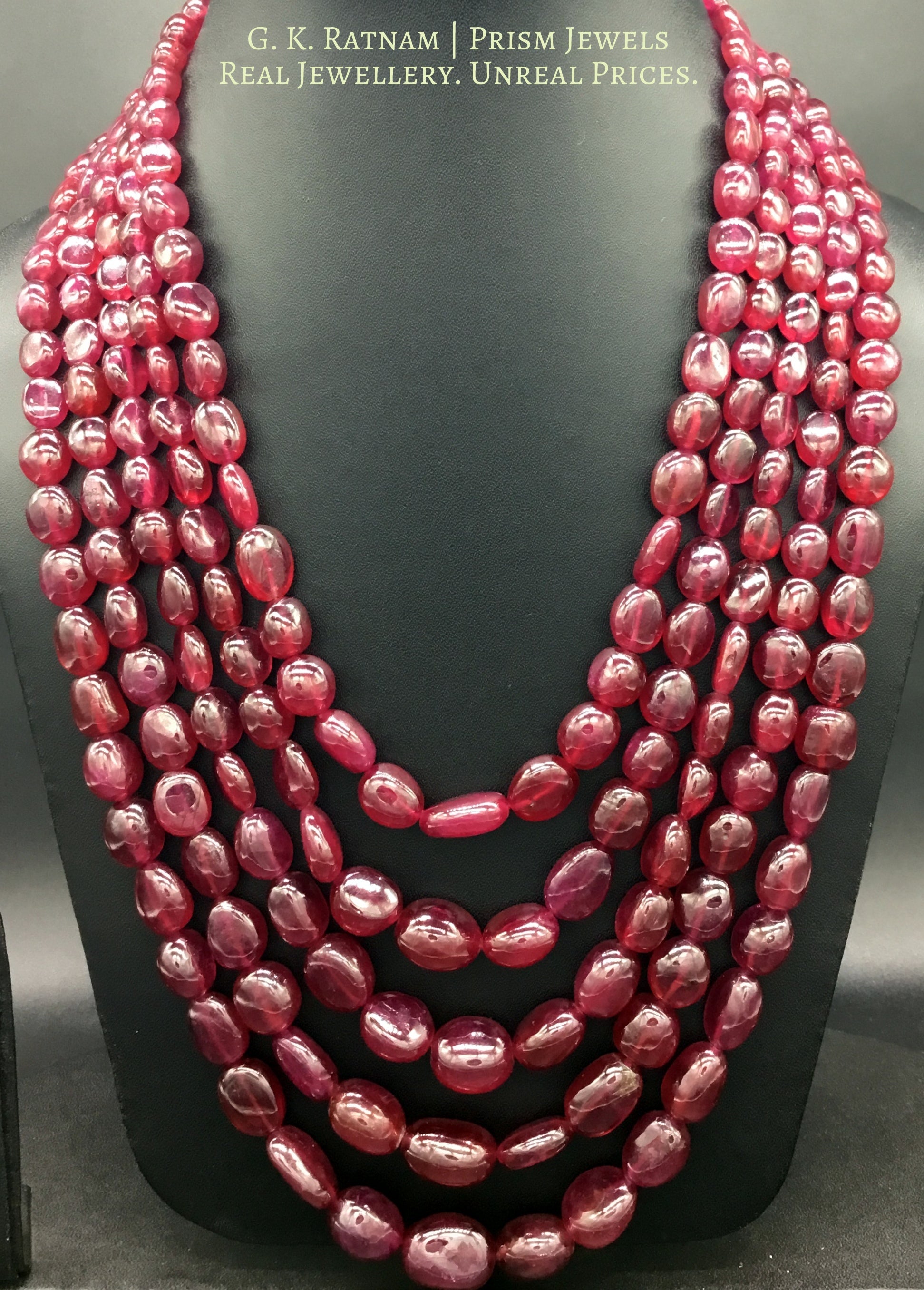 Natural (glass-filled) Ruby Tumbles 5 line Necklace - gold diamond polki kundan meena jadau jewellery
