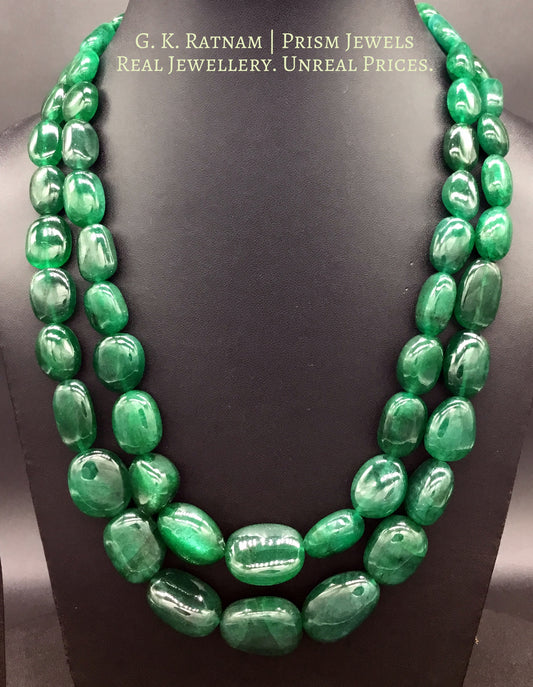 Green Beryl Tumbles 2 Line Necklace - gold diamond polki kundan meena jadau jewellery