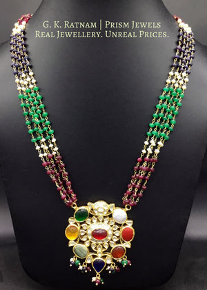 Traditional Gold and Diamond Polki Navratna Pendant Set with multi-color chains - gold diamond polki kundan meena jadau jewellery