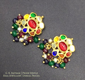 Traditional Gold and Diamond Polki Navratna Pendant Set with multi-color chains - gold diamond polki kundan meena jadau jewellery
